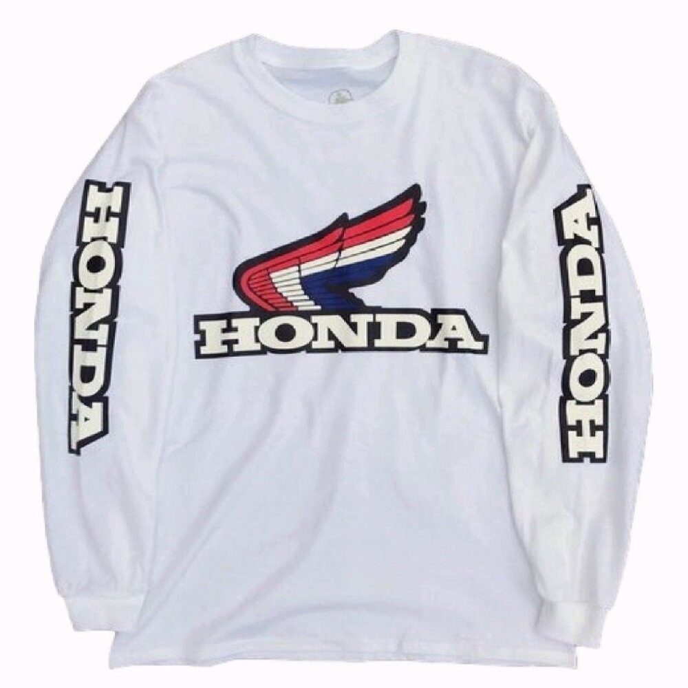 Honda Logo White With Red-White-Blue Wing Jersey Long Sleeve T-Shirt - NEW